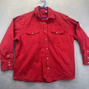 Marlboro Red Star Cotton Long Sleeve Pearl Snap Shirt 90s Western Medium Vintage